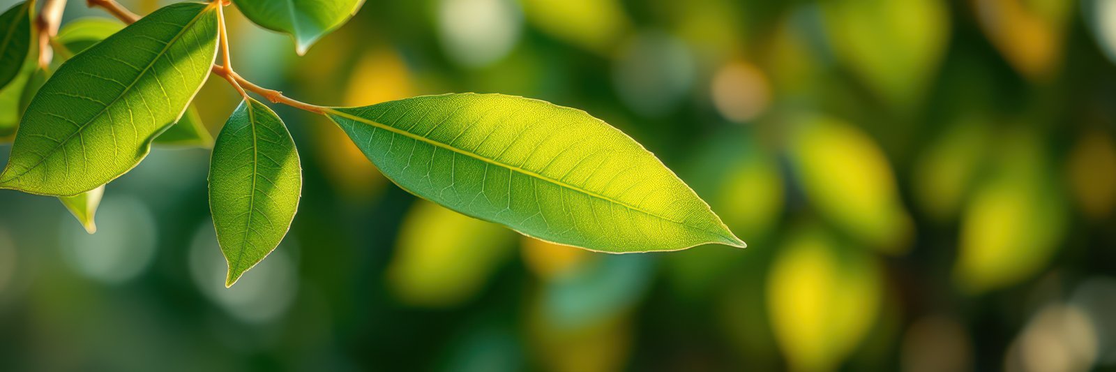 Lush green leaves glistening in sunlight outdoors during a warm afternoon in summer